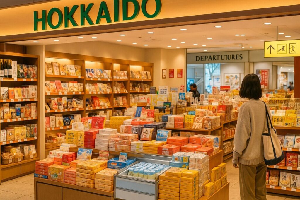 新千歳空港や北海道のお土産店に並ぶ菓子売り場の写真